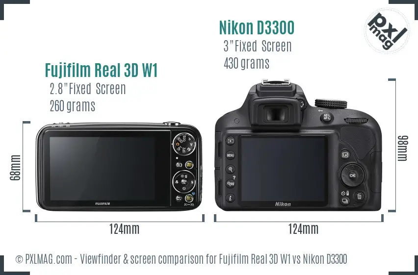 Fujifilm Real 3D W1 vs Nikon D3300 Screen and Viewfinder comparison