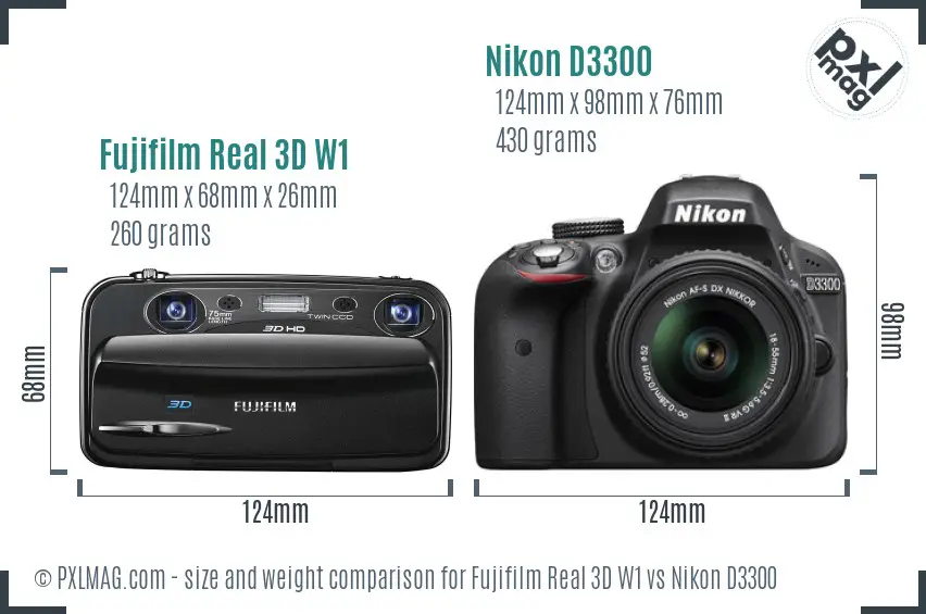 Fujifilm Real 3D W1 vs Nikon D3300 size comparison
