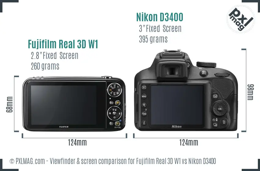 Fujifilm Real 3D W1 vs Nikon D3400 Screen and Viewfinder comparison