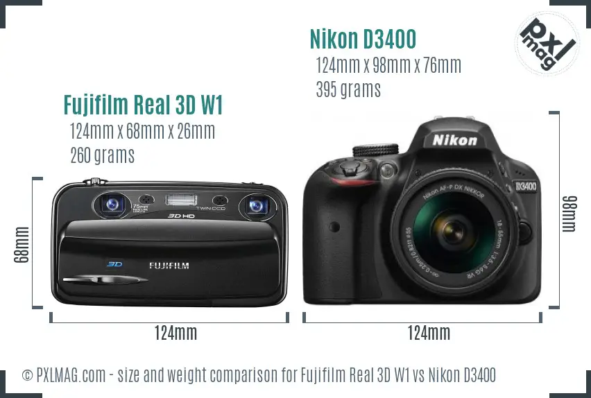 Fujifilm Real 3D W1 vs Nikon D3400 size comparison