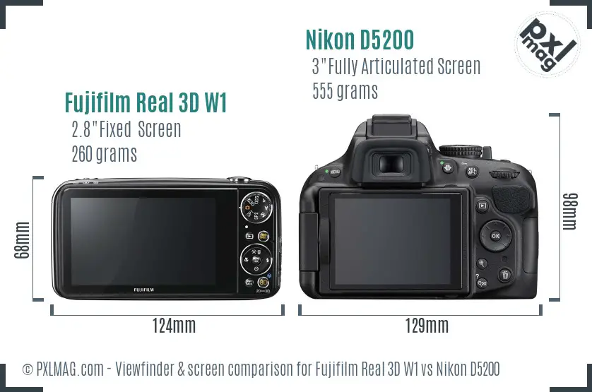 Fujifilm Real 3D W1 vs Nikon D5200 Screen and Viewfinder comparison