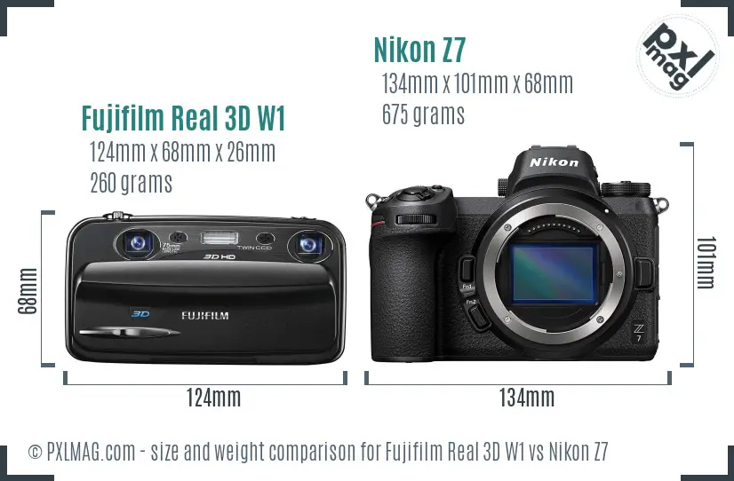 Fujifilm Real 3D W1 vs Nikon Z7 size comparison