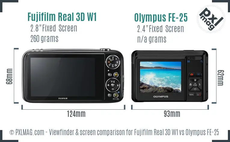 Fujifilm Real 3D W1 vs Olympus FE-25 Screen and Viewfinder comparison