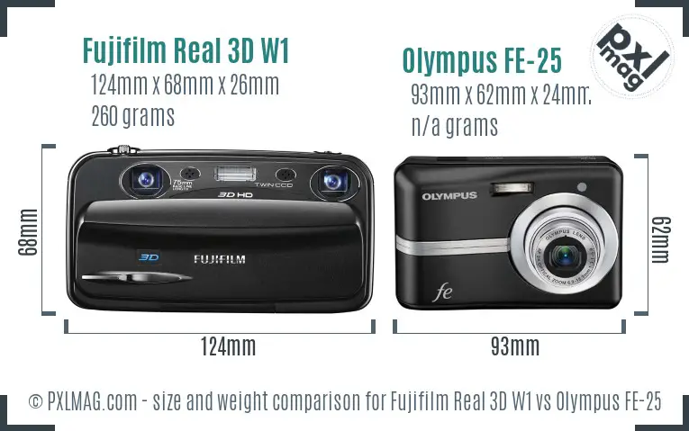 Fujifilm Real 3D W1 vs Olympus FE-25 size comparison