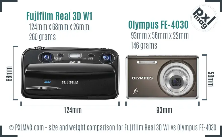 Fujifilm Real 3D W1 vs Olympus FE-4030 size comparison Fujifilm Real 3D W1 vs Olympus FE-4030 size comparison
