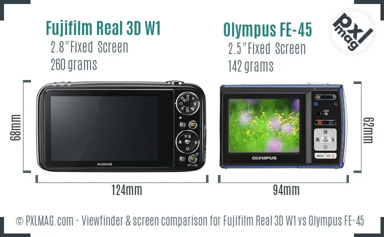 Fujifilm Real 3D W1 vs Olympus FE-45 Screen and Viewfinder comparison