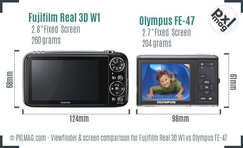 Fujifilm Real 3D W1 vs Olympus FE-47 Screen and Viewfinder comparison