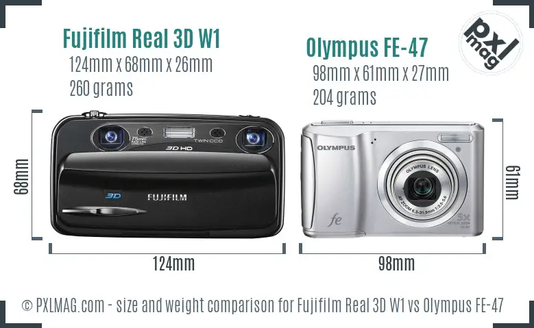 Fujifilm Real 3D W1 vs Olympus FE-47 size comparison