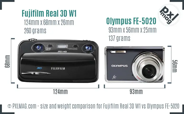 Fujifilm Real 3D W1 vs Olympus FE-5020 size comparison Fujifilm Real 3D W1 vs Olympus FE-5020 size comparison
