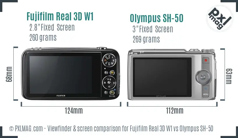 Fujifilm Real 3D W1 vs Olympus SH-50 Screen and Viewfinder comparison