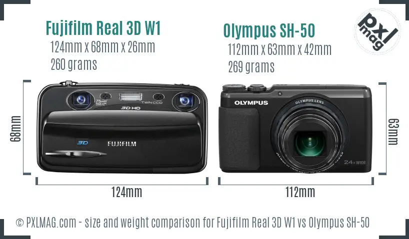 Fujifilm Real 3D W1 vs Olympus SH-50 size comparison