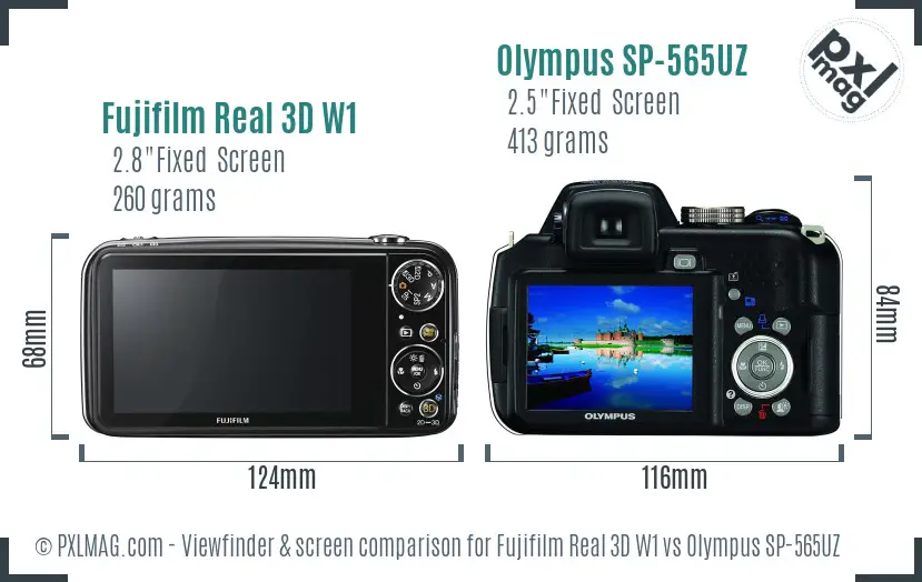 Fujifilm Real 3D W1 vs Olympus SP-565UZ Screen and Viewfinder comparison