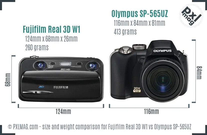 Fujifilm Real 3D W1 vs Olympus SP-565UZ size comparison
