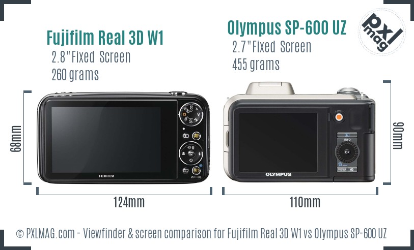 Fujifilm Real 3D W1 vs Olympus SP-600 UZ Screen and Viewfinder comparison