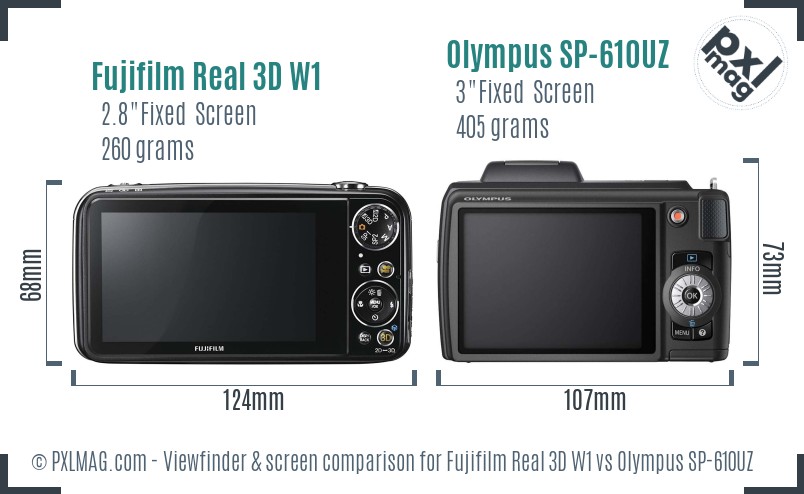 Fujifilm Real 3D W1 vs Olympus SP-610UZ Screen and Viewfinder comparison