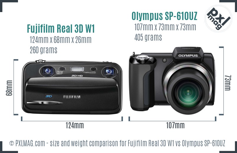 Fujifilm Real 3D W1 vs Olympus SP-610UZ size comparison Fujifilm Real 3D W1 vs Olympus SP-610UZ size comparison