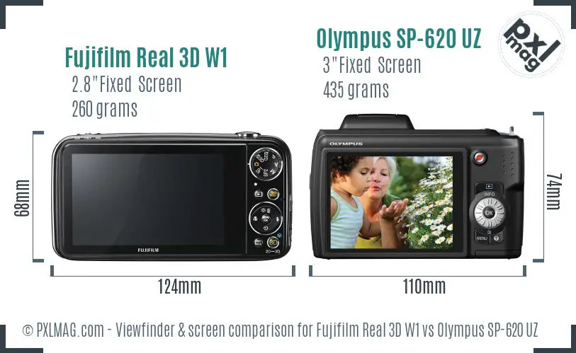 Fujifilm Real 3D W1 vs Olympus SP-620 UZ Screen and Viewfinder comparison