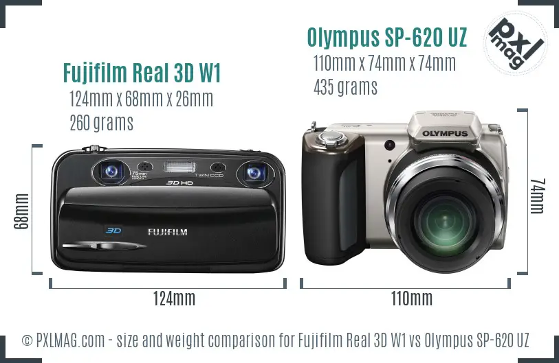 Fujifilm Real 3D W1 vs Olympus SP-620 UZ size comparison
