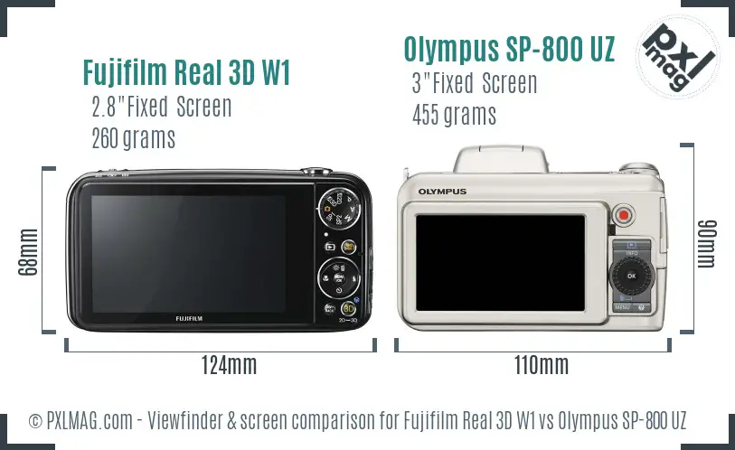 Fujifilm Real 3D W1 vs Olympus SP-800 UZ Screen and Viewfinder comparison
