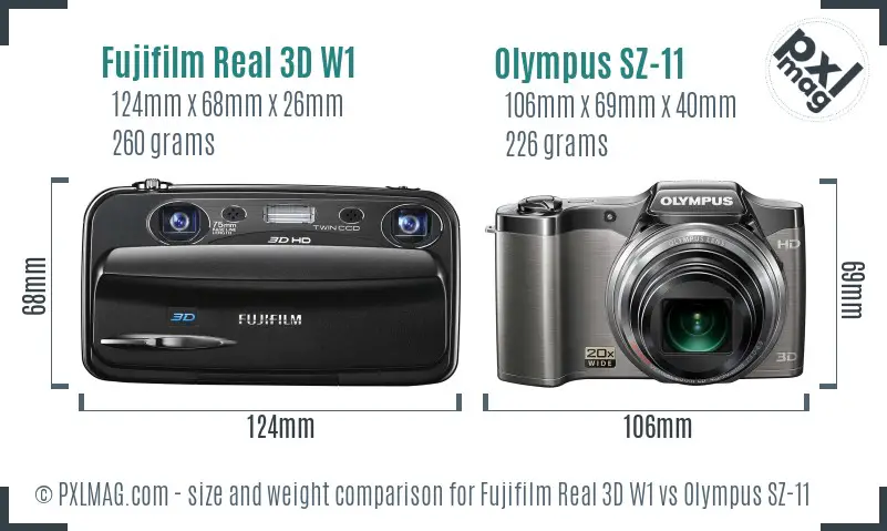 Fujifilm Real 3D W1 vs Olympus SZ-11 size comparison