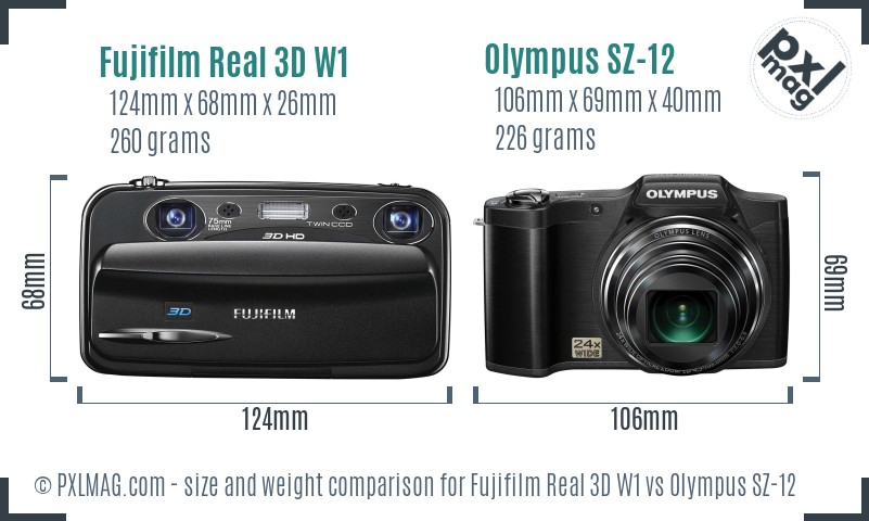 Fujifilm Real 3D W1 vs Olympus SZ-12 size comparison Fujifilm Real 3D W1 vs Olympus SZ-12 size comparison