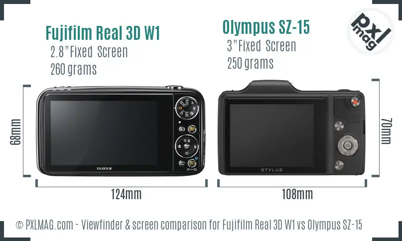 Fujifilm Real 3D W1 vs Olympus SZ-15 Screen and Viewfinder comparison Fujifilm Real 3D W1 vs Olympus SZ-15 Screen and Viewfinder comparison