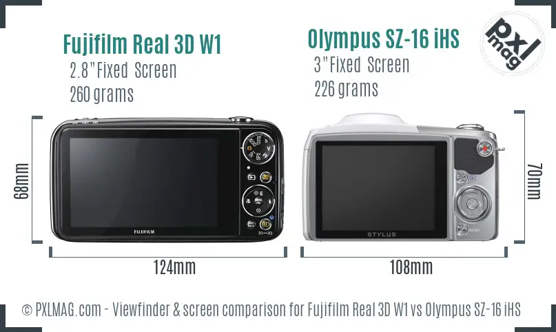 Fujifilm Real 3D W1 vs Olympus SZ-16 iHS Screen and Viewfinder comparison