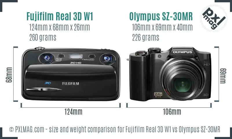 Fujifilm Real 3D W1 vs Olympus SZ-30MR size comparison Fujifilm Real 3D W1 vs Olympus SZ-30MR size comparison