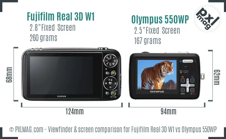 Fujifilm Real 3D W1 vs Olympus 550WP Screen and Viewfinder comparison