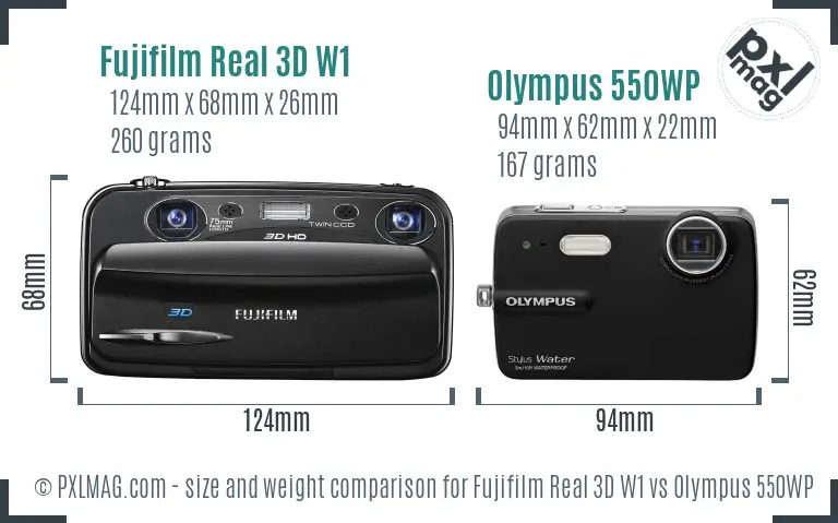 Fujifilm Real 3D W1 vs Olympus 550WP size comparison