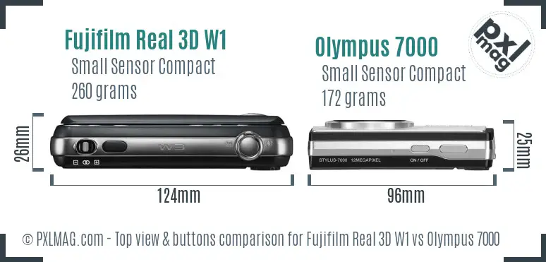 Fujifilm Real 3D W1 vs Olympus 7000 top view buttons comparison