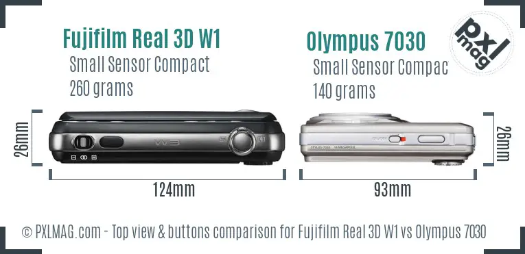 Fujifilm Real 3D W1 vs Olympus 7030 top view buttons comparison