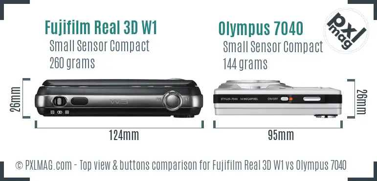 Fujifilm Real 3D W1 vs Olympus 7040 top view buttons comparison