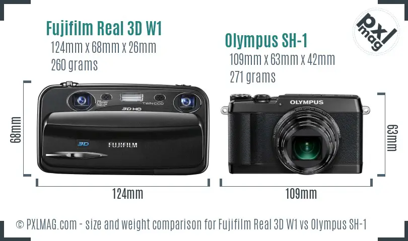 Fujifilm Real 3D W1 vs Olympus SH-1 size comparison