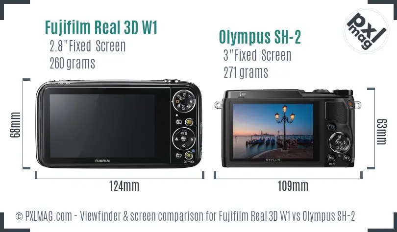 Fujifilm Real 3D W1 vs Olympus SH-2 Screen and Viewfinder comparison
