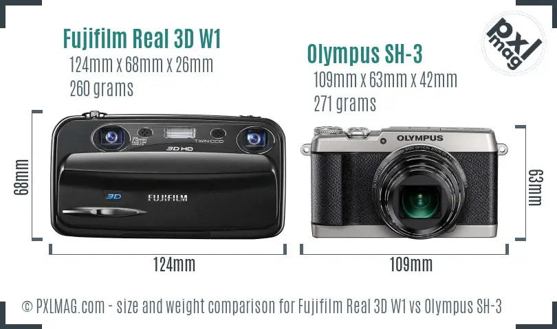 Fujifilm Real 3D W1 vs Olympus SH-3 size comparison