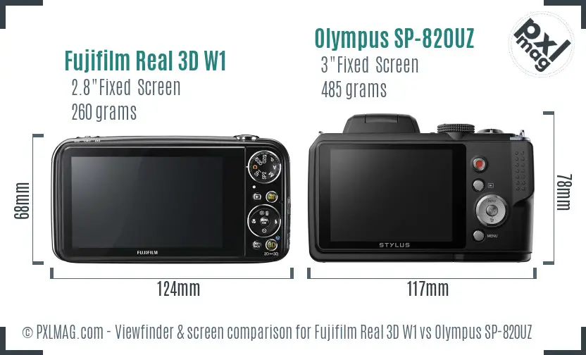 Fujifilm Real 3D W1 vs Olympus SP-820UZ Screen and Viewfinder comparison