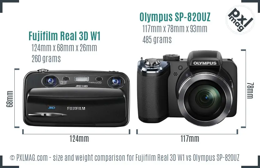 Fujifilm Real 3D W1 vs Olympus SP-820UZ size comparison