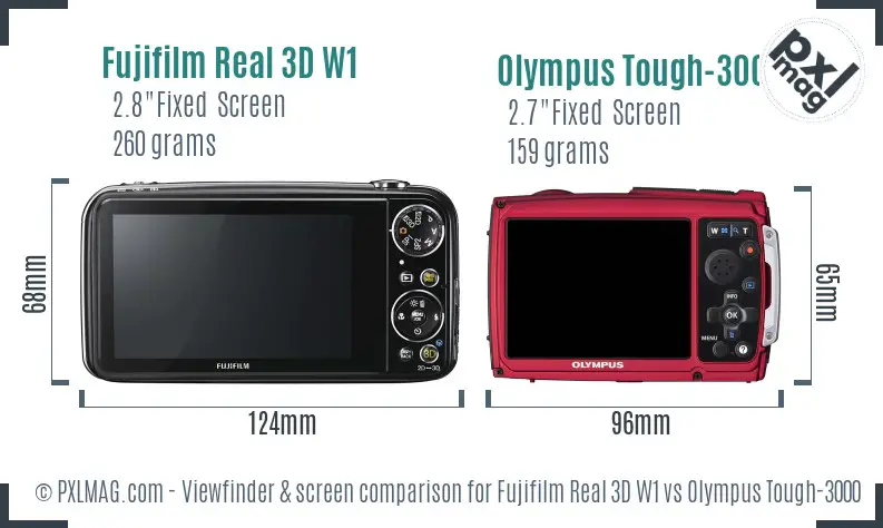 Fujifilm Real 3D W1 vs Olympus Tough-3000 Screen and Viewfinder comparison