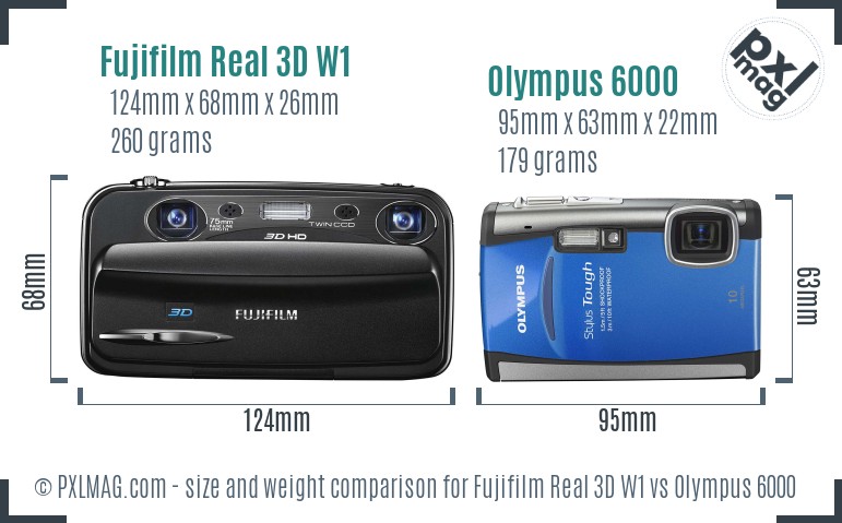 Fujifilm Real 3D W1 vs Olympus 6000 size comparison