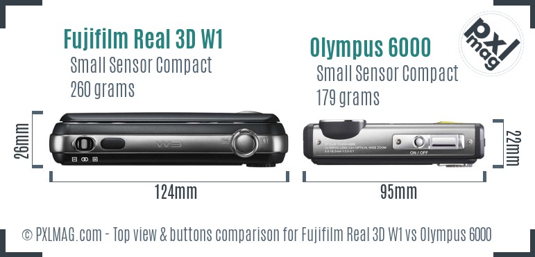 Fujifilm Real 3D W1 vs Olympus 6000 top view buttons comparison