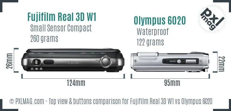 Fujifilm Real 3D W1 vs Olympus 6020 top view buttons comparison