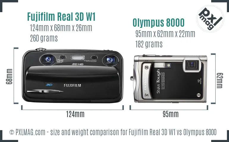 Fujifilm Real 3D W1 vs Olympus 8000 size comparison