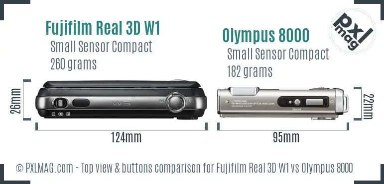 Fujifilm Real 3D W1 vs Olympus 8000 top view buttons comparison