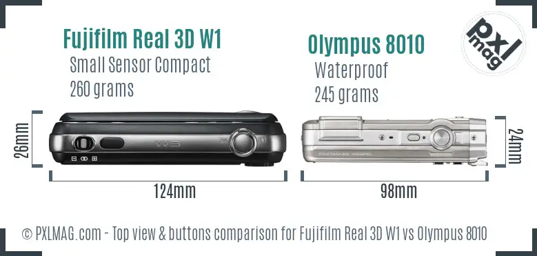 Fujifilm Real 3D W1 vs Olympus 8010 top view buttons comparison