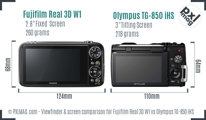 Fujifilm Real 3D W1 vs Olympus TG-850 iHS Screen and Viewfinder comparison