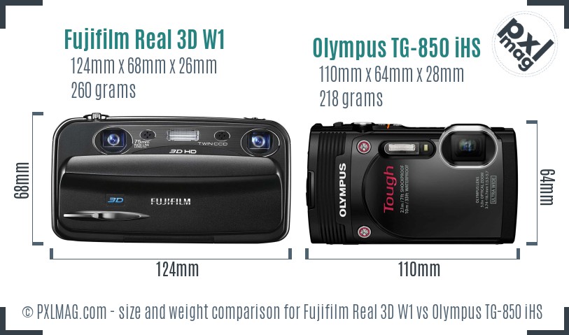 Fujifilm Real 3D W1 vs Olympus TG-850 iHS size comparison
