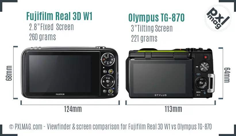 Fujifilm Real 3D W1 vs Olympus TG-870 Screen and Viewfinder comparison