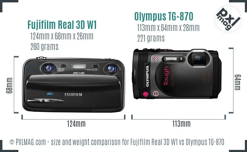 Fujifilm Real 3D W1 vs Olympus TG-870 size comparison