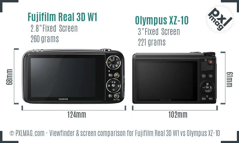 Fujifilm Real 3D W1 vs Olympus XZ-10 Screen and Viewfinder comparison Fujifilm Real 3D W1 vs Olympus XZ-10 Screen and Viewfinder comparison